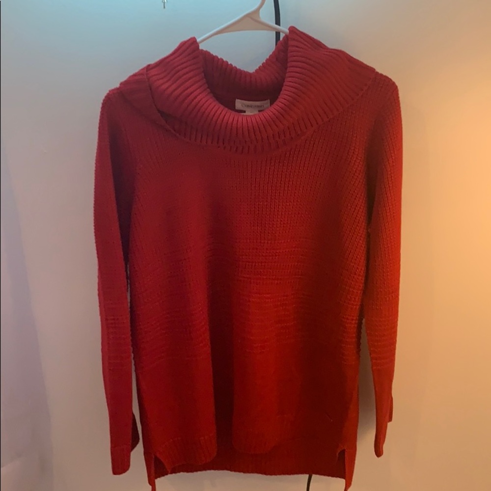 Red Calvin Klein cowl neck sweater
